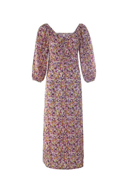 Shirred back ptd Viscose Maxi Dress | Pink Multi Ditsy | 3358AR