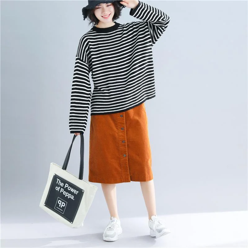 Winter black striped knitted outwear oversized knit baggy sweaters