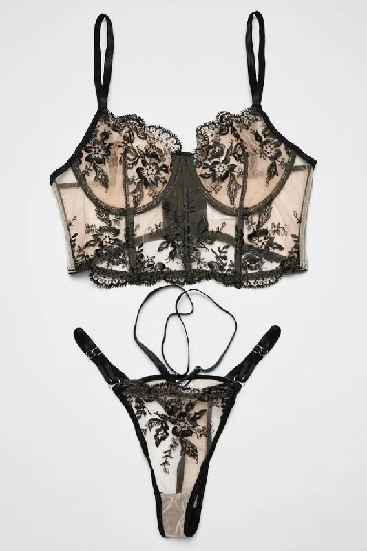 Black Embroidery Lingerie Set