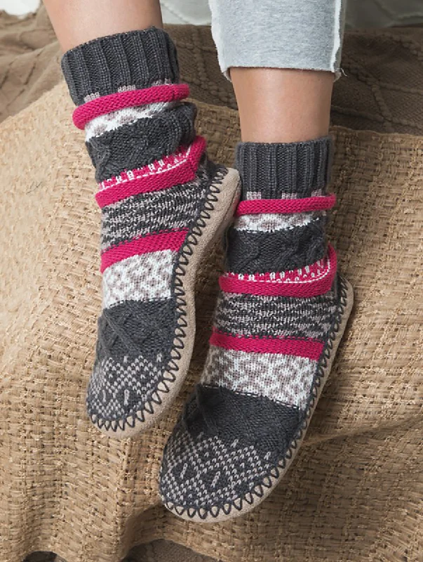 Grey + Pink Stripped Slipper Socks