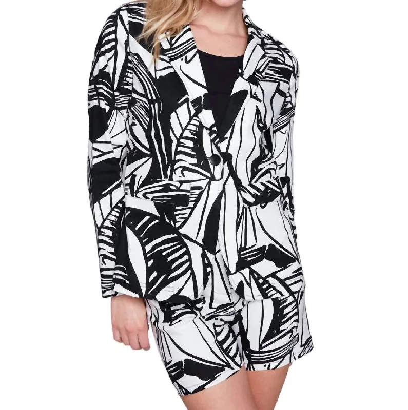 Linen Printed Blazer In Black/white