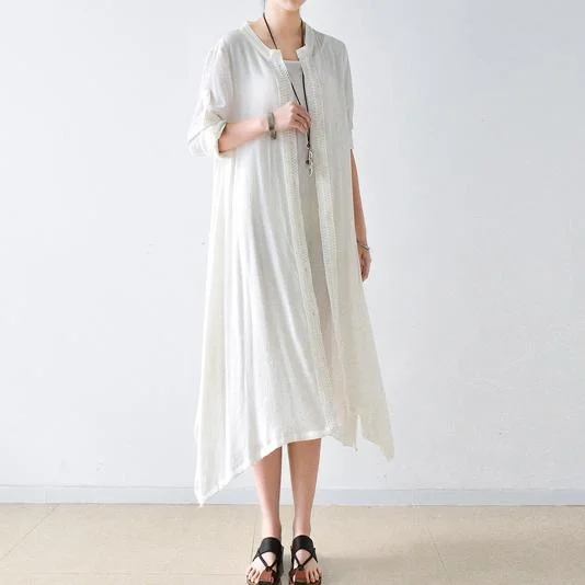 new white stylish linen dresses casual plus size cardigans half sleeve maxi dress