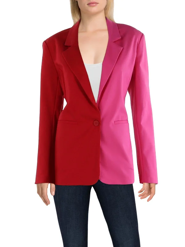 Womens Colorblock Work Wear One-Button Blazer