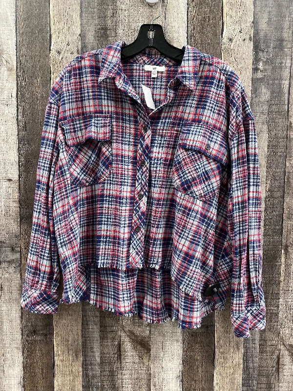 Top Long Sleeve By Bp In Plaid Pattern, Size: S